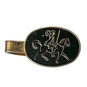 Black & Gold Knight On Horse Tie Clip 70s Men's Career Vintage Statement Piece